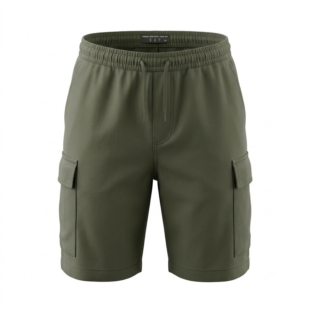 HM LOGG Mens Olive Green Linen Cotton Blend Cargo Shorts Size L Drawstring